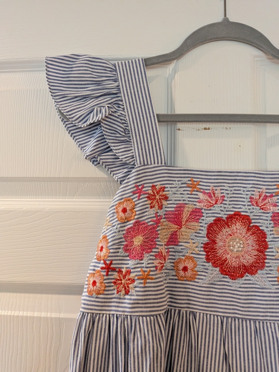 Blue Striped Embroidered Floral Sundress - Picture 2 of 5